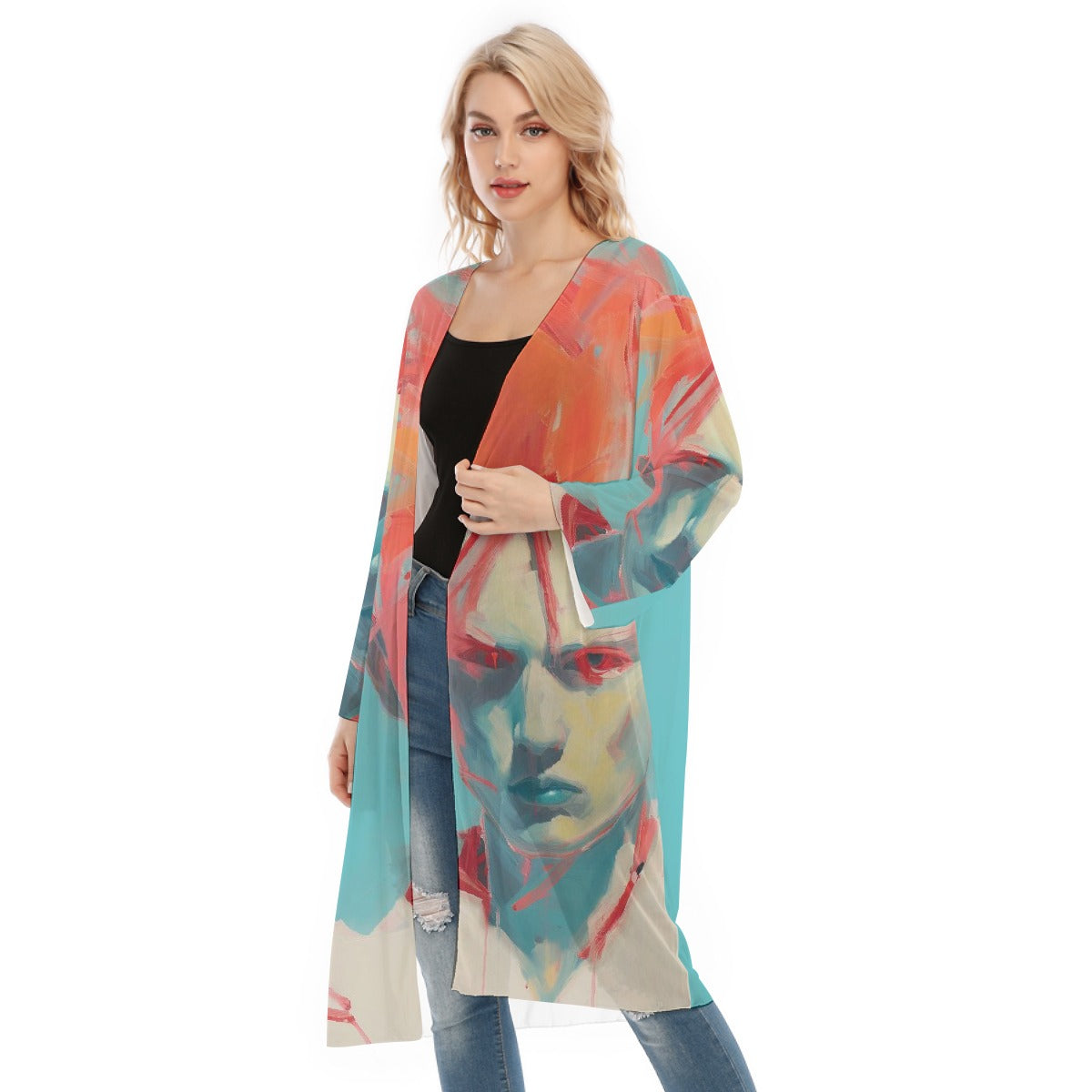 All- Over Print Women's Long Sleeve Mesh Cardigan