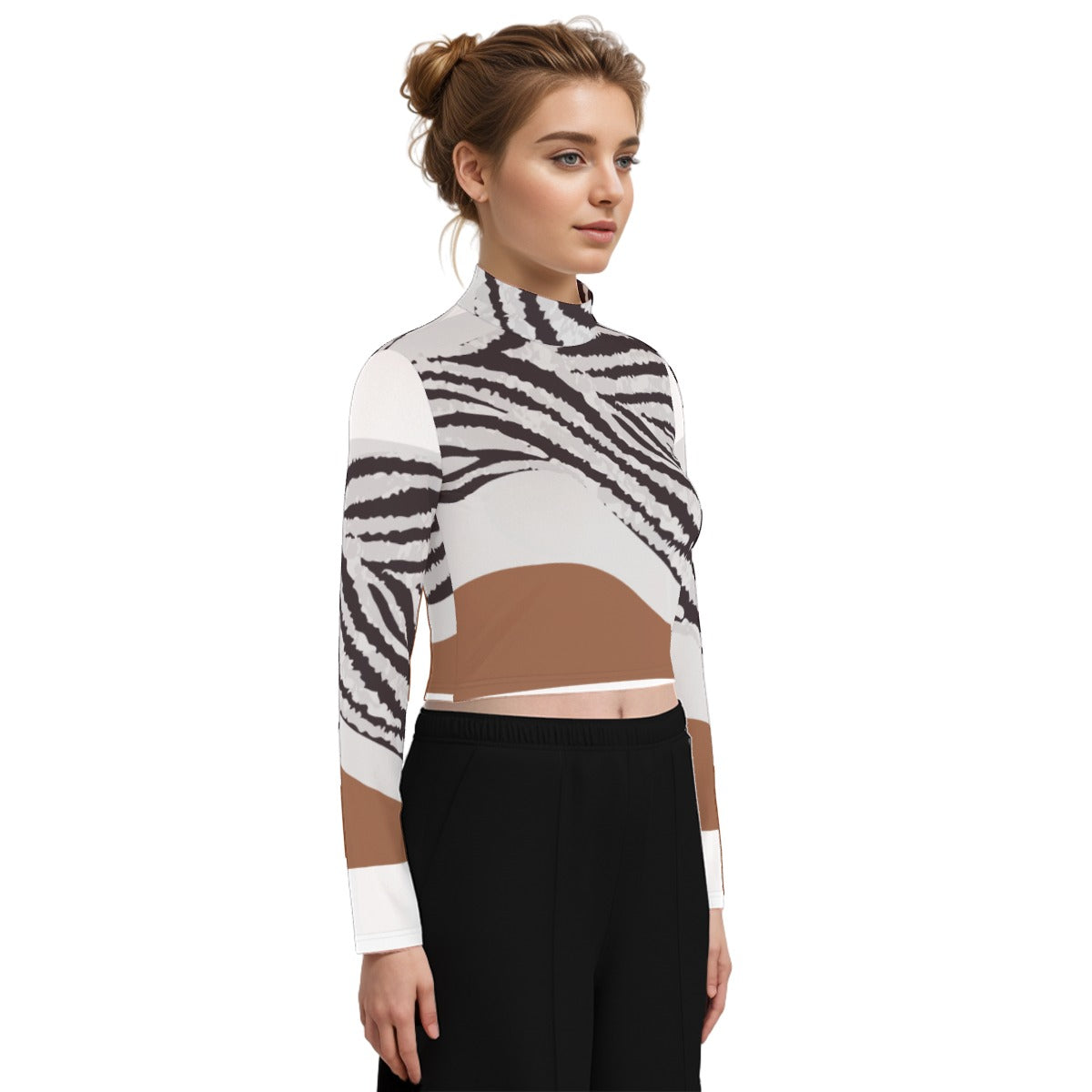 Eco-Friendly All-Over Print Women's Turtleneck T-shirt With Long Sleeve