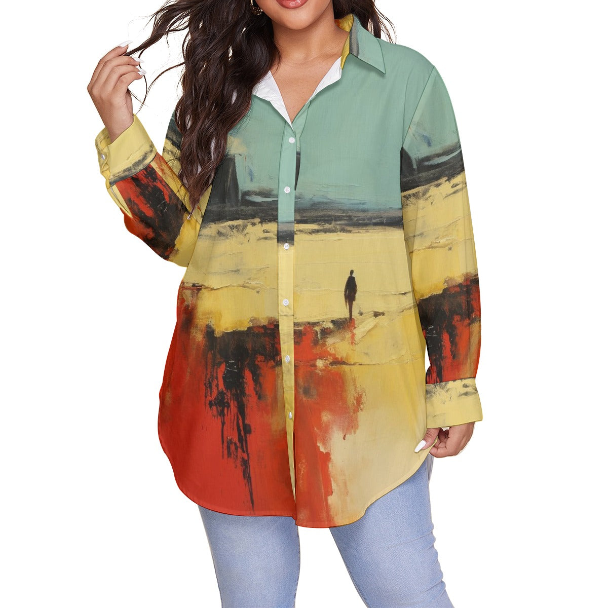 All-Over Print Women's Shirt With Long Sleeve(Plus Size)