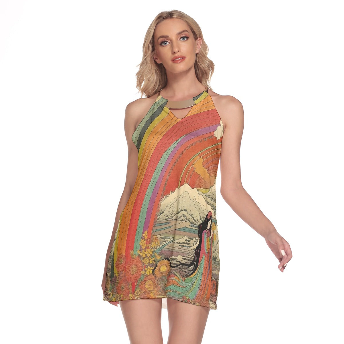 All-Over Print Women's Round Neck Above Knee Dress