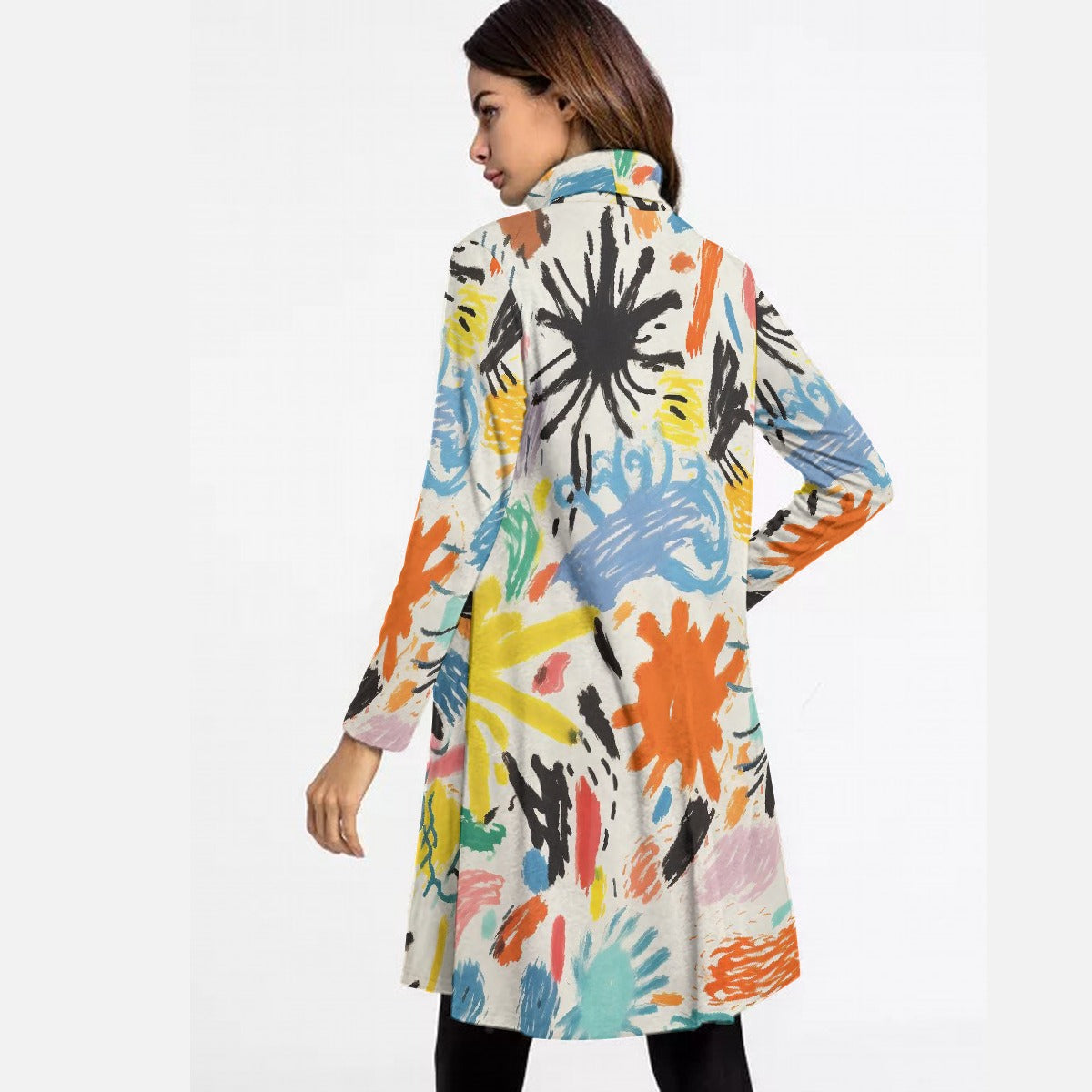 All-Over Print Women's High Neck Dress With Long Sleeve