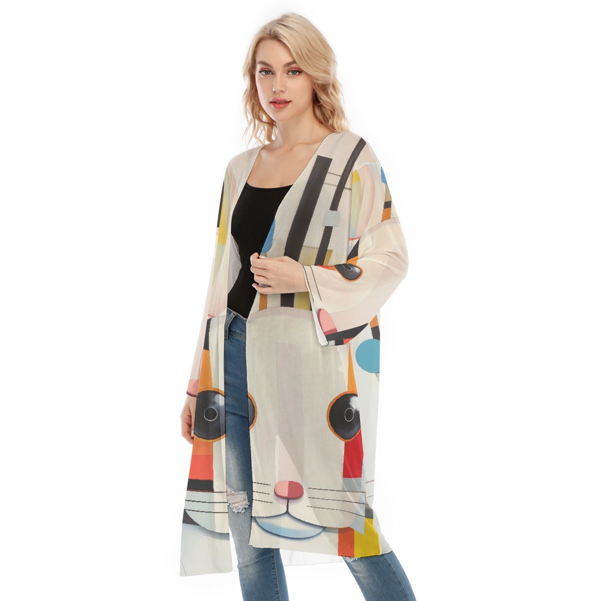 All- Over Print Women's Long Sleeve Mesh Cardigan