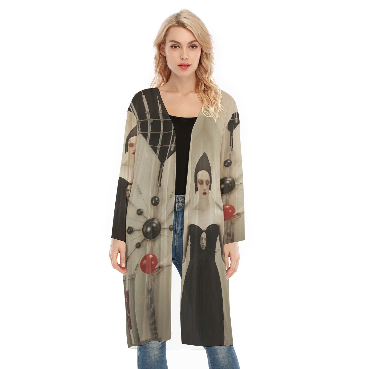 All- Over Print Women's Long Sleeve Mesh Cardigan