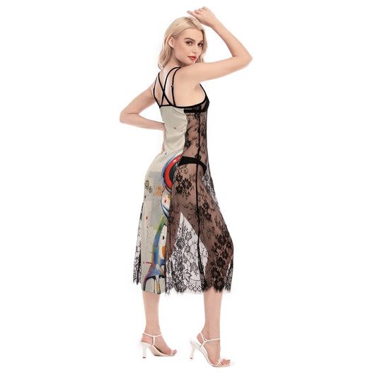 All-Over Print Women's Lace Cami Cross Back Dress