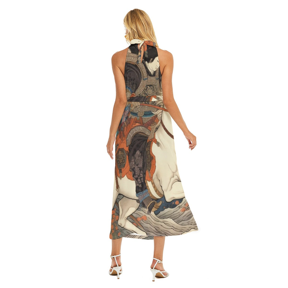 All-Over Print Women's Wrap Hem Belted Halter Dress