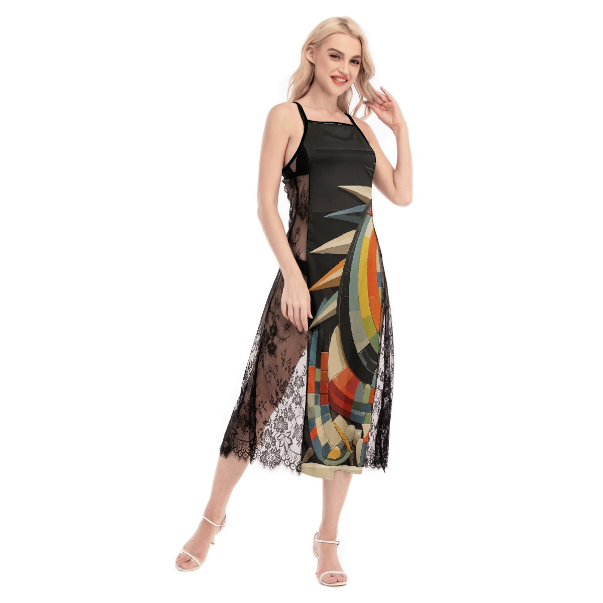 All-Over Print Women's Lace Cami Cross Back Dress