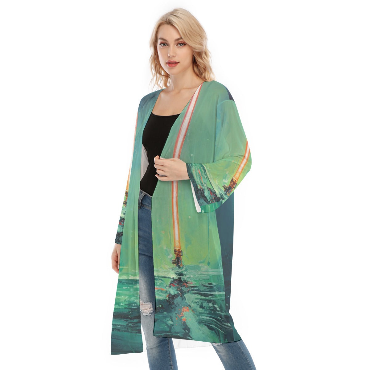 All- Over Print Women's Long Sleeve Mesh Cardigan