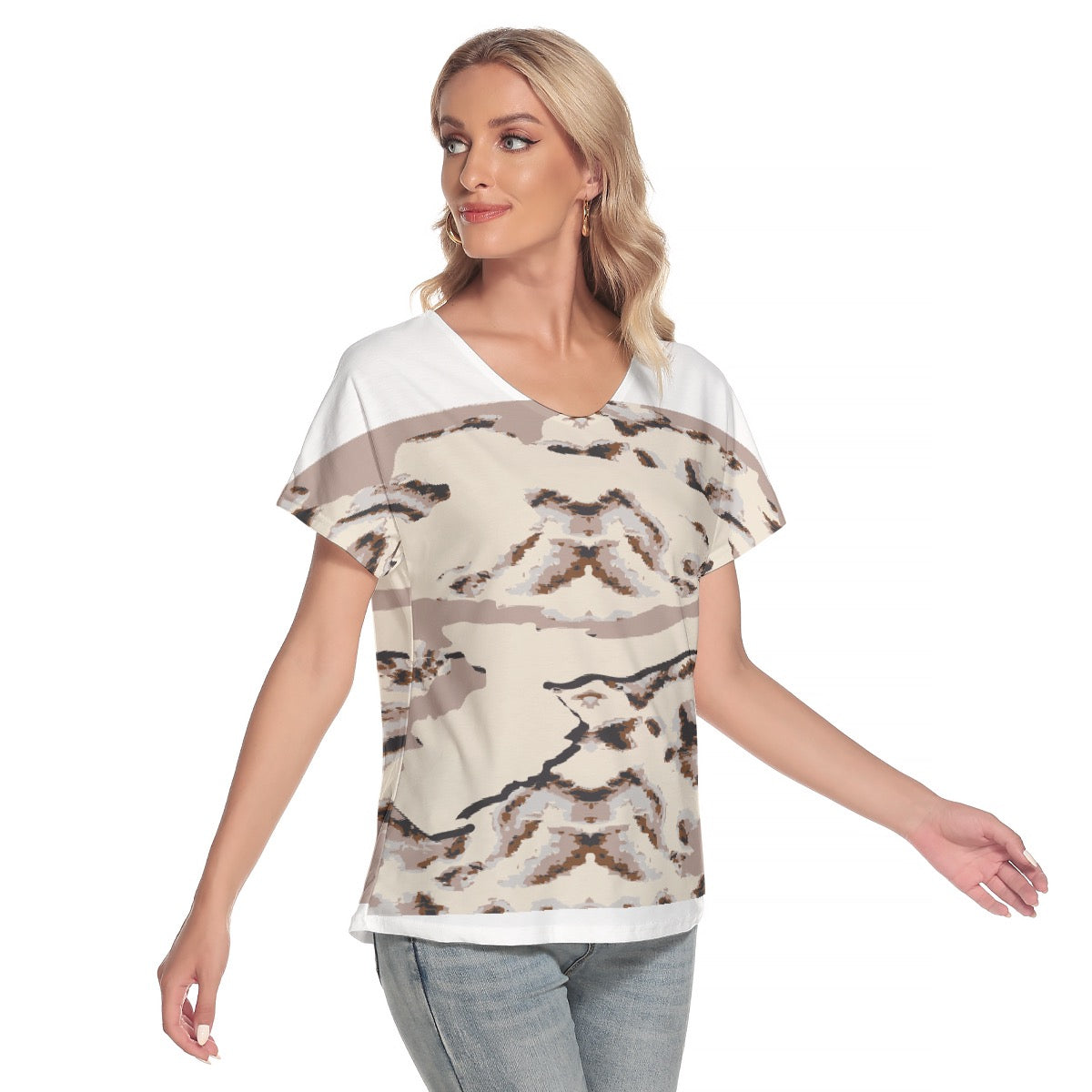 All-Over Print Women's Loose V-neck Short Sleeve T-shirt