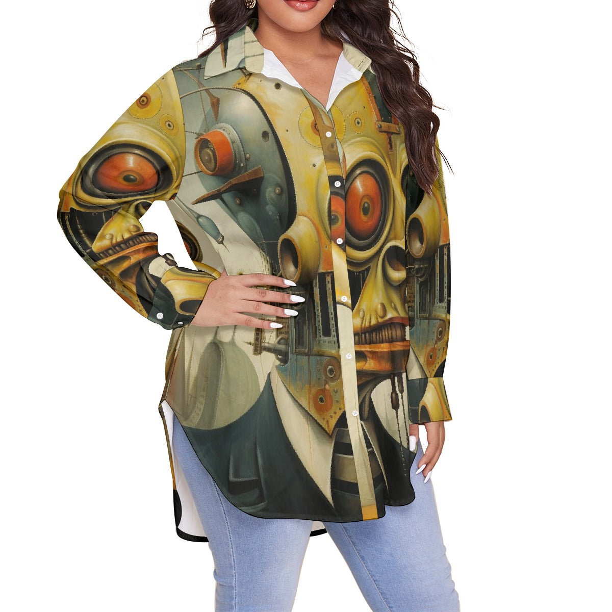 All-Over Print Women's Shirt With Long Sleeve(Plus Size)