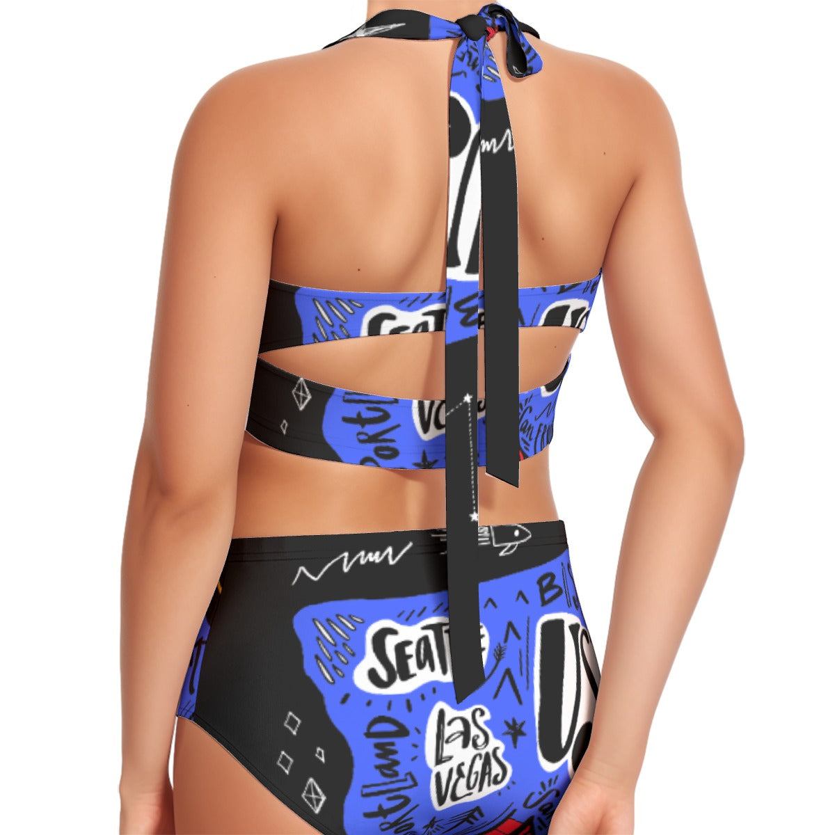 All-Over Print Women's Swimsuit Set With Halter