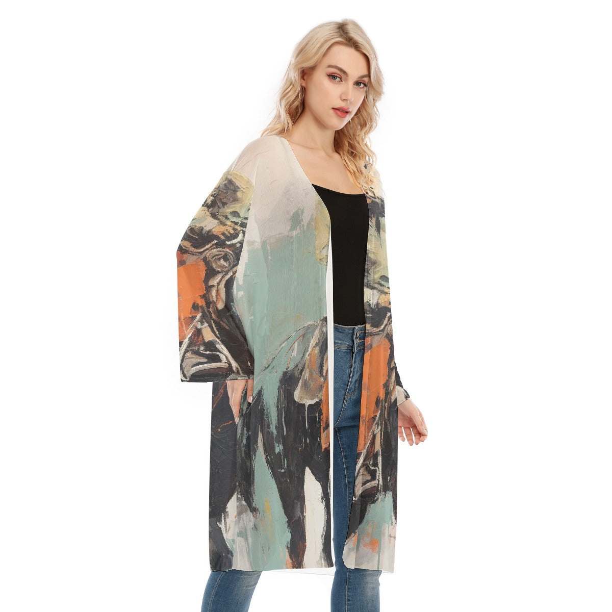 All- Over Print Women's Long Sleeve Mesh Cardigan