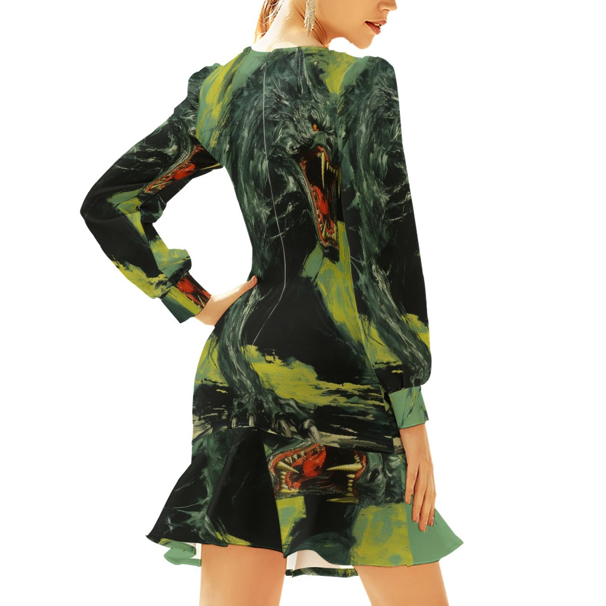 All-Over Print Women's Ruffle Hem Skinny Dress