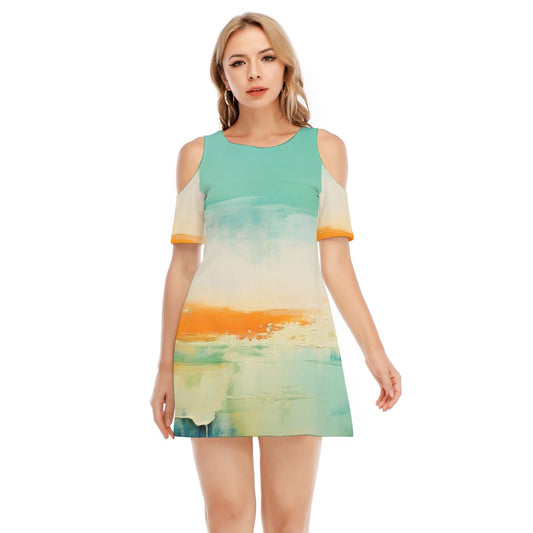 All-Over Print Women's Cold Shoulder Dress | 190GSM Cotton