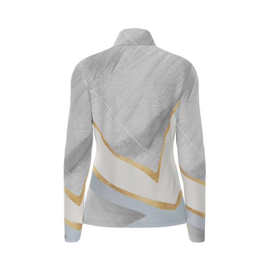 All-Over Print Women's Sports Collar Jersey With Long Sleeve