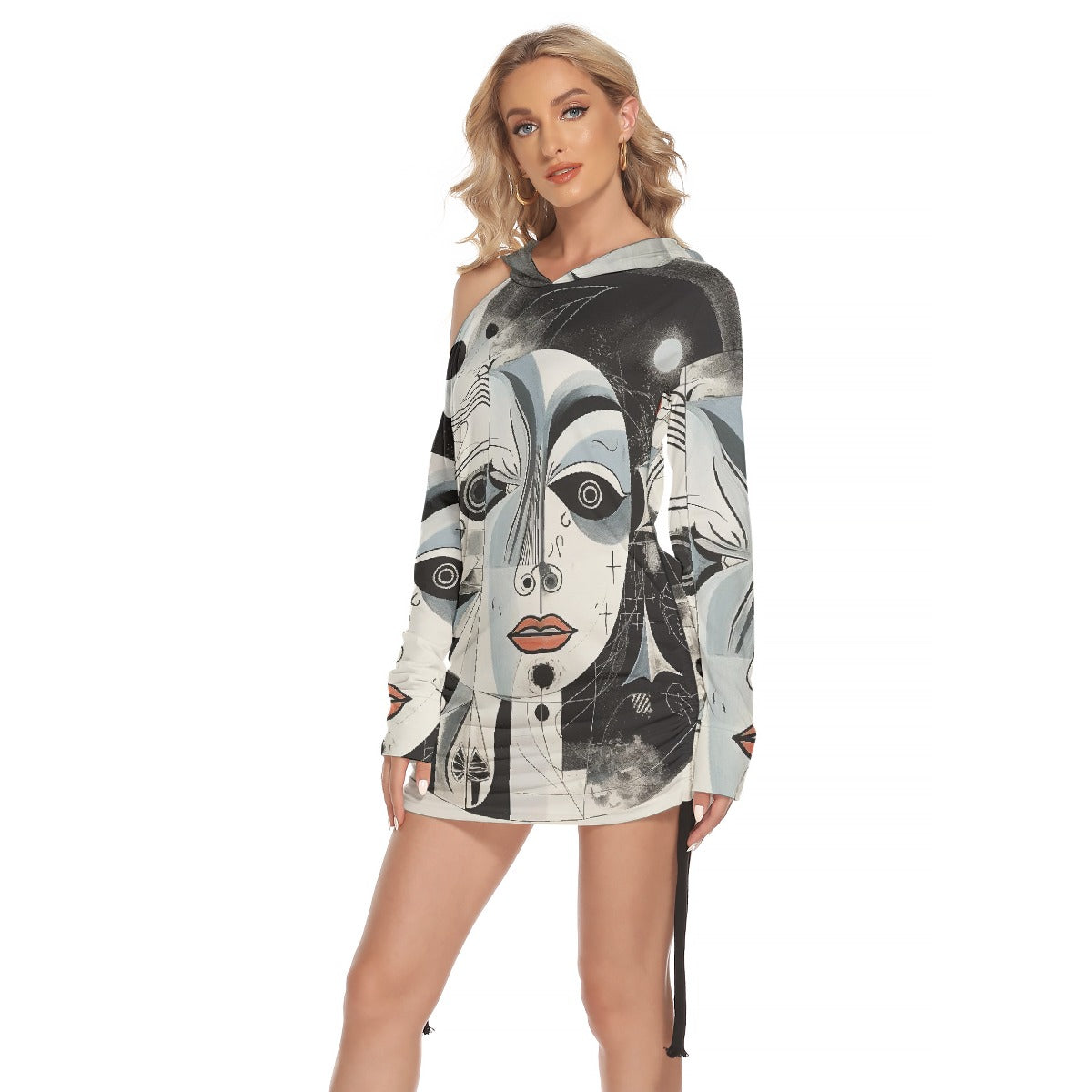 All-Over Print Women's One-shoulder Dress With Waist Shirring