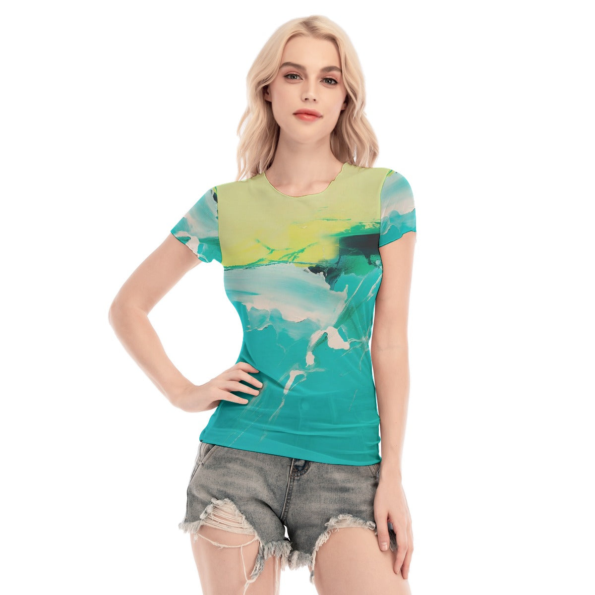 All-Over Print Women's Short Sleeve Mesh Blouse