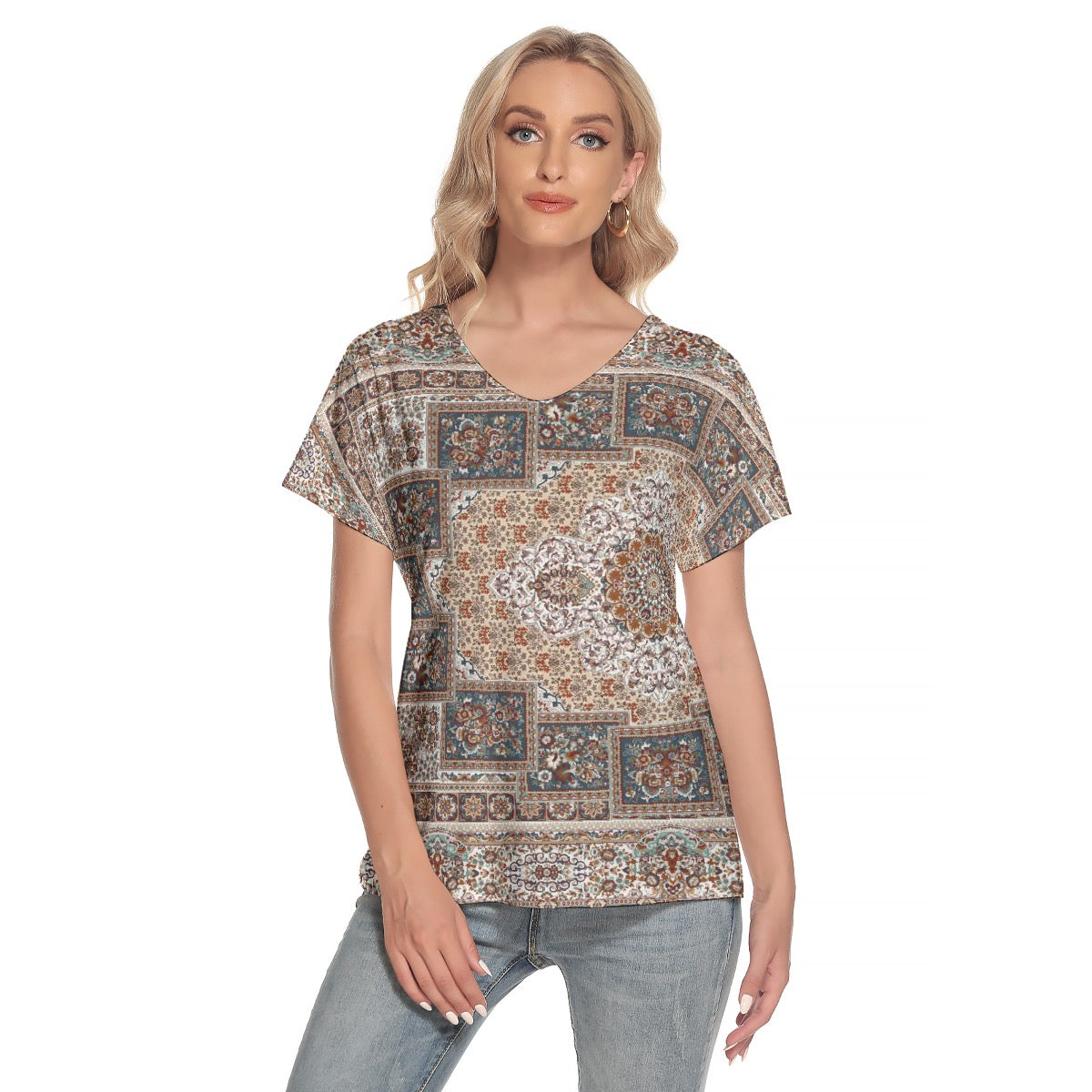 All-Over Print Women's Loose V-neck Short Sleeve T-shirt