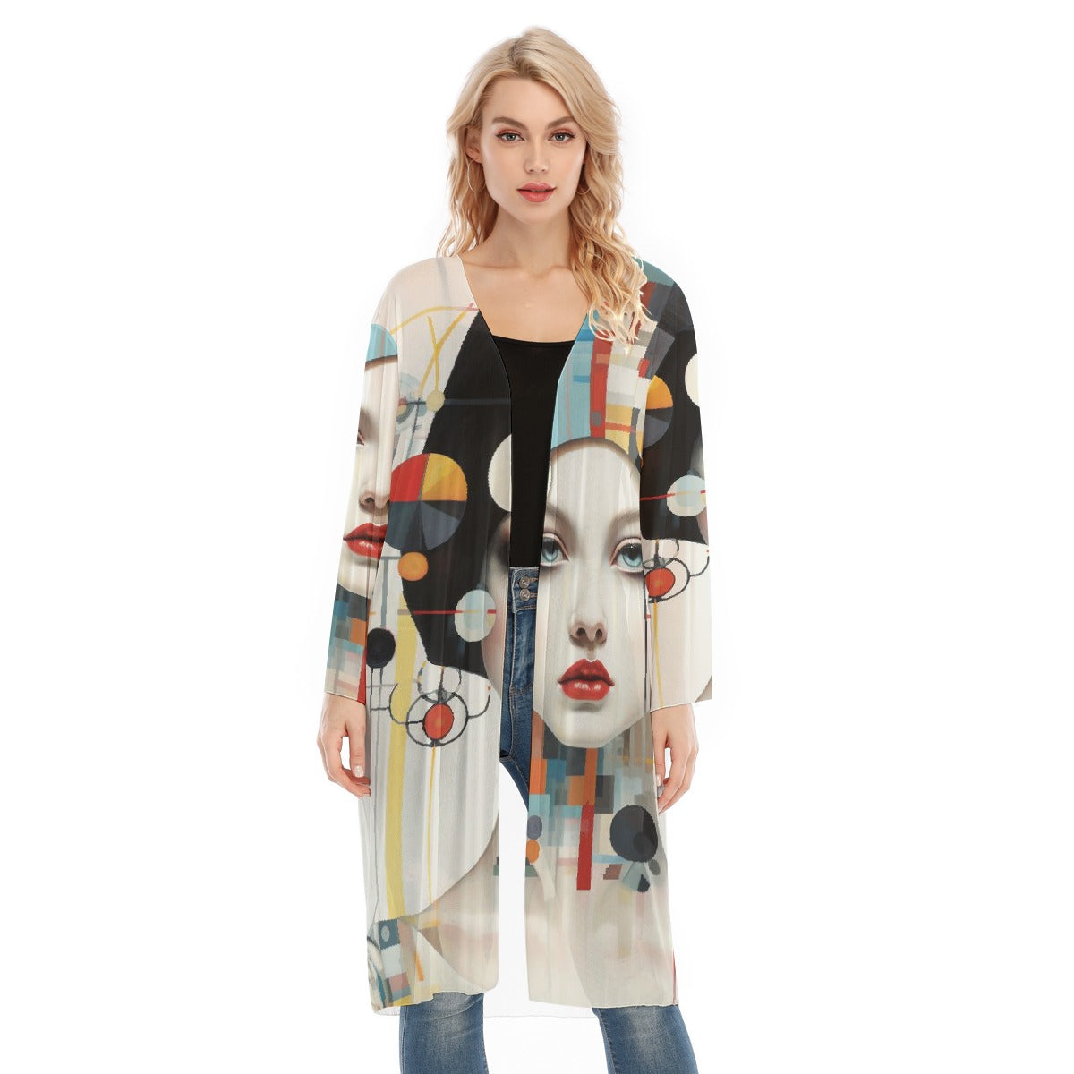 All- Over Print Women's Long Sleeve Mesh Cardigan