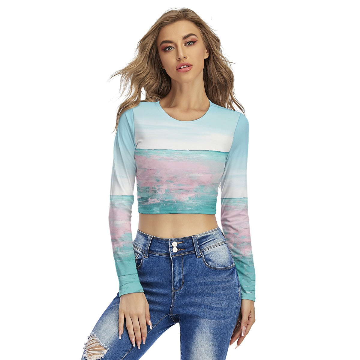 All-Over Print Women's Round Neck Crop Top T-Shirt