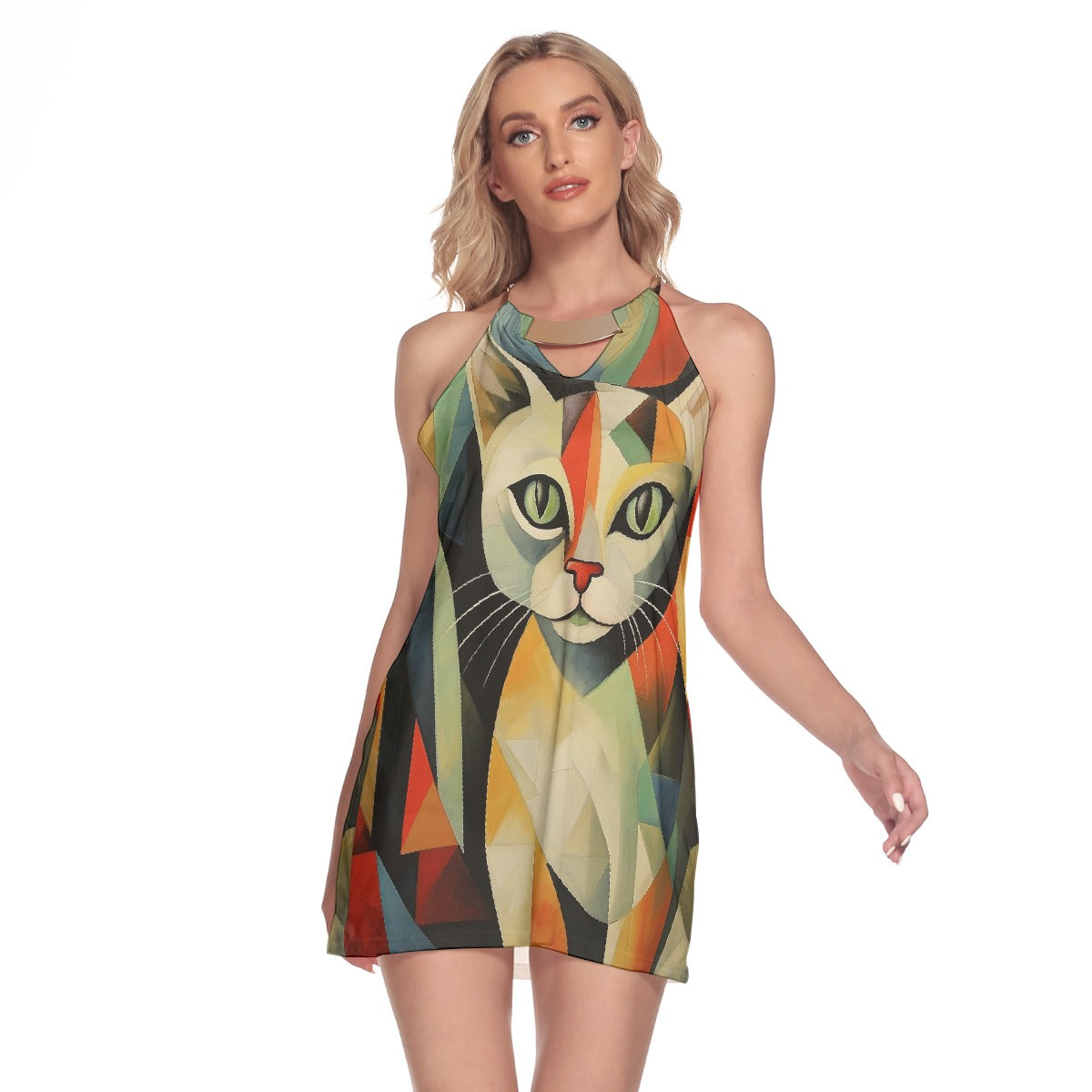 All-Over Print Women's Round Neck Above Knee Dress