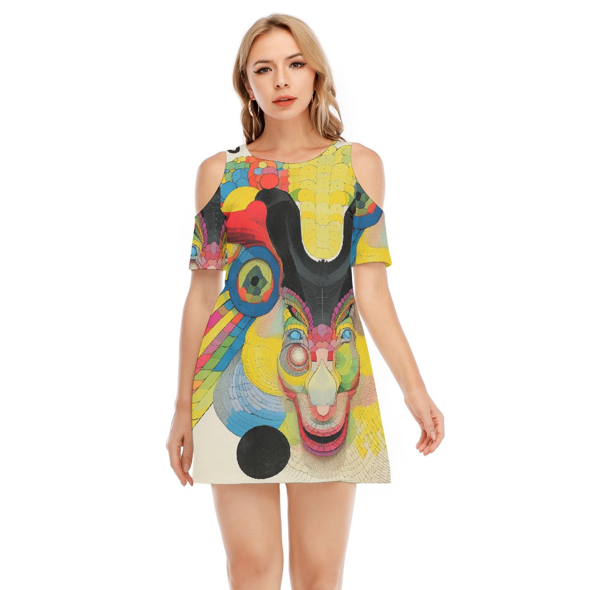 All-Over Print Women's Cold Shoulder Dress | 190GSM Cotton