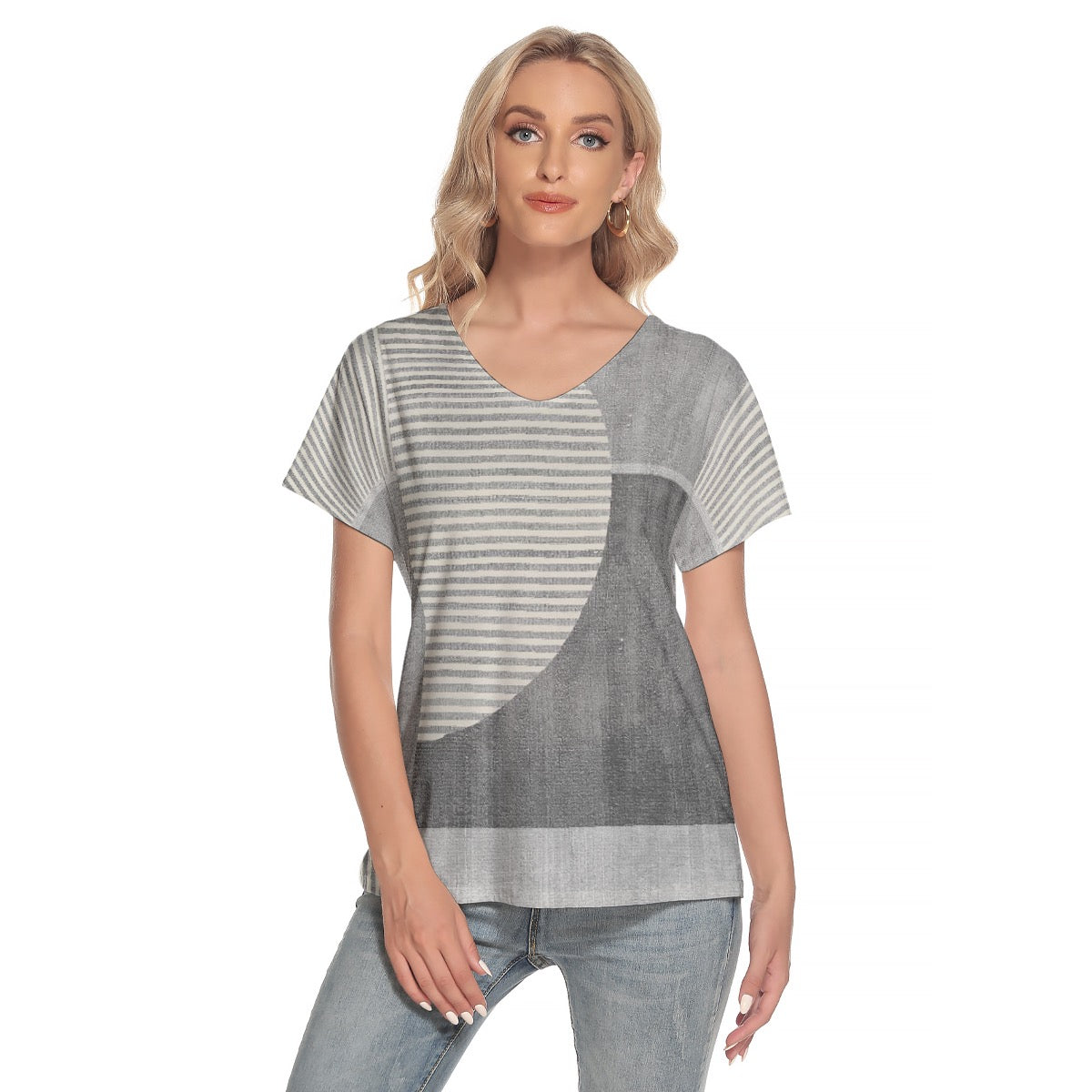 All-Over Print Women's Loose V-neck Short Sleeve T-shirt