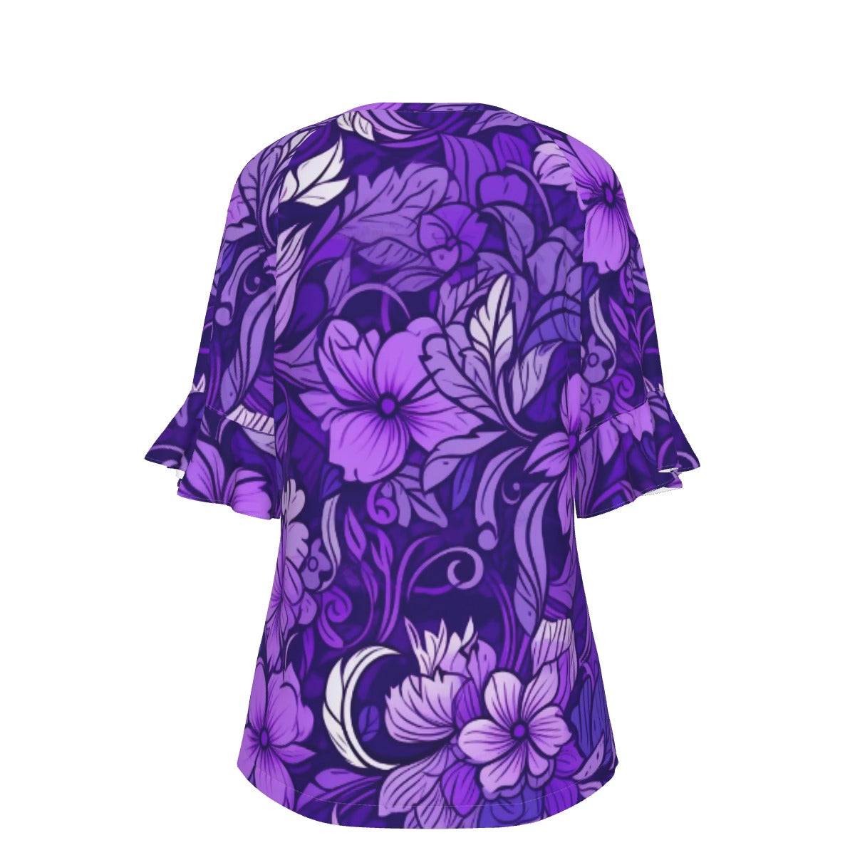 All-Over Print V-neck Women's T-shirt With Bell Sleeve