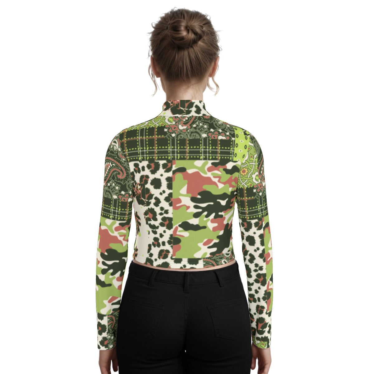 Eco-Friendly All-Over Print Women's Turtleneck T-shirt With Long Sleeve