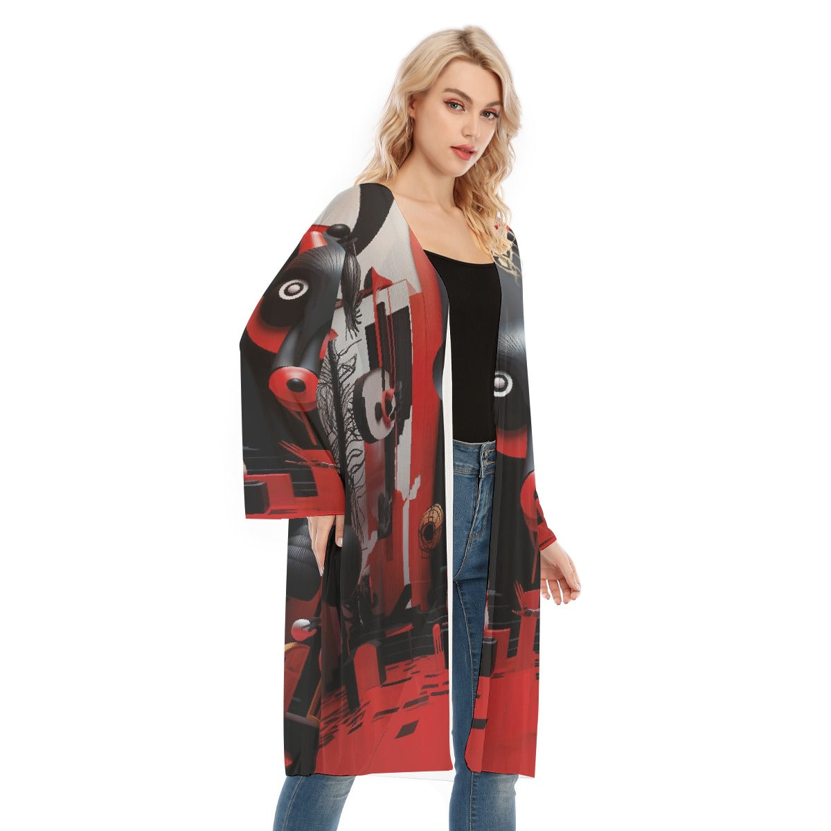 All- Over Print Women's Long Sleeve Mesh Cardigan