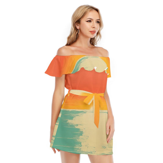 All-Over Print Women's Off-shoulder Dress With Ruffle