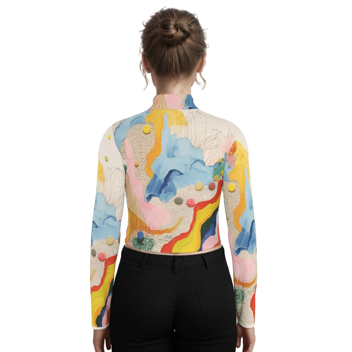 Eco-Friendly All-Over Print Women's Turtleneck T-shirt With Long Sleeve