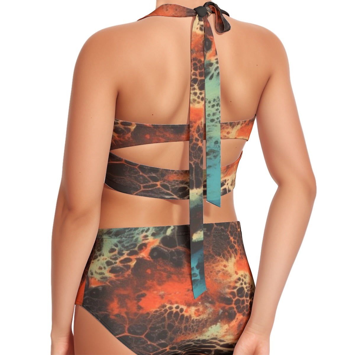 All-Over Print Women's Swimsuit Set With Halter