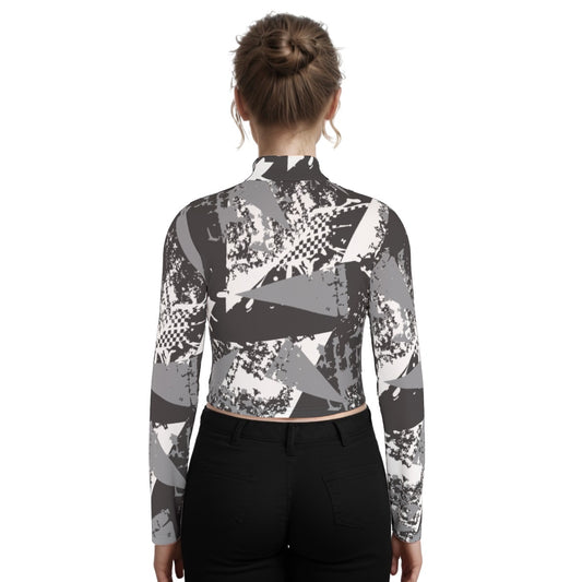 Eco-Friendly All-Over Print Women's Turtleneck T-shirt With Long Sleeve