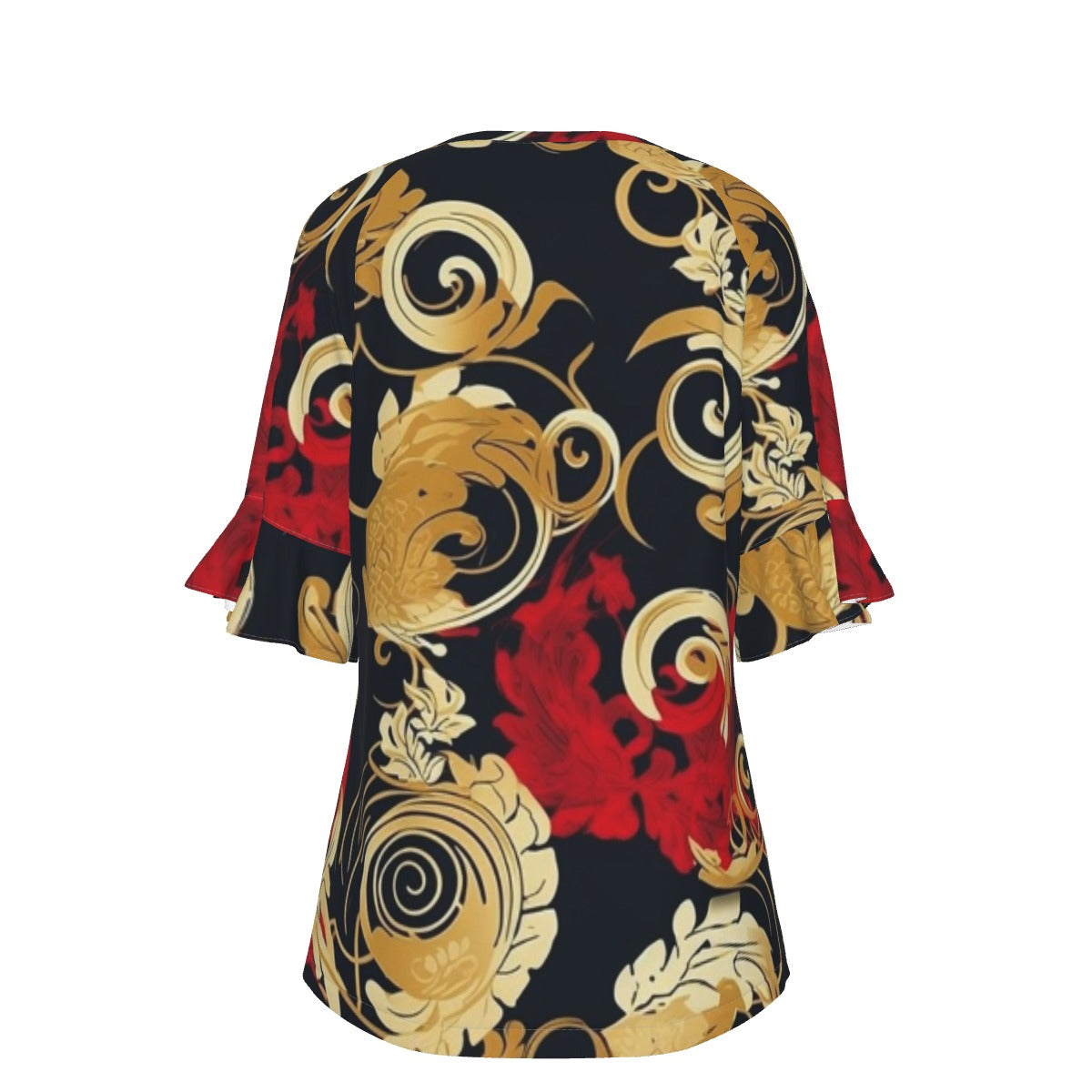 All-Over Print V-neck Women's T-shirt With Bell Sleeve