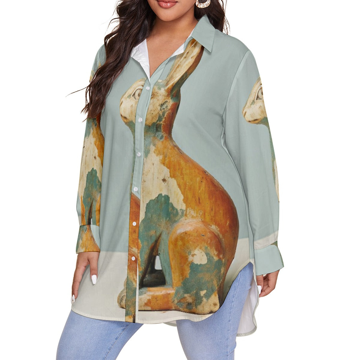 All-Over Print Women's Shirt With Long Sleeve(Plus Size)