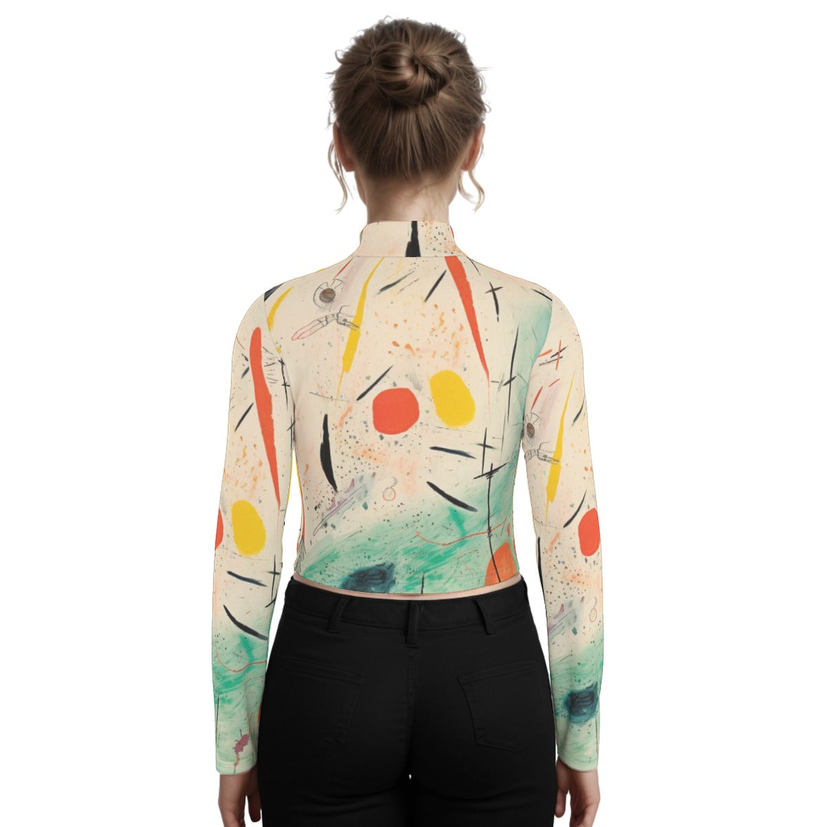 Eco-Friendly All-Over Print Women's Turtleneck T-shirt With Long Sleeve