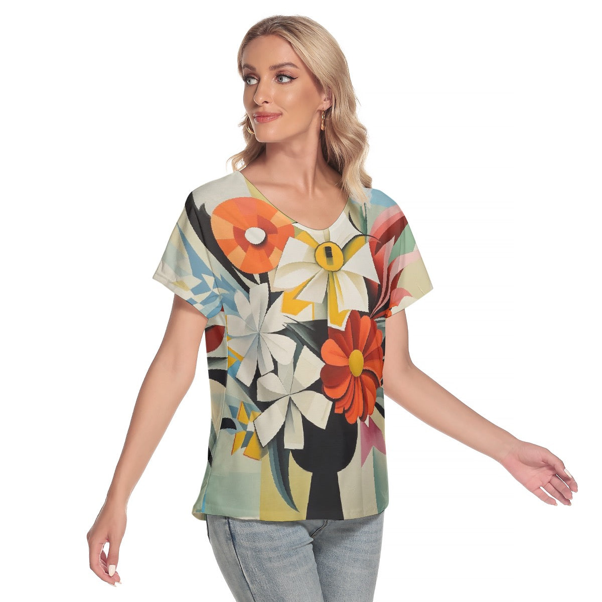 All-Over Print Women's Loose V-neck Short Sleeve T-shirt