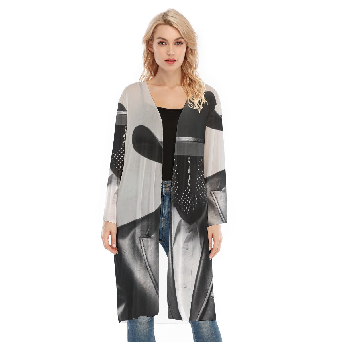 All- Over Print Women's Long Sleeve Mesh Cardigan