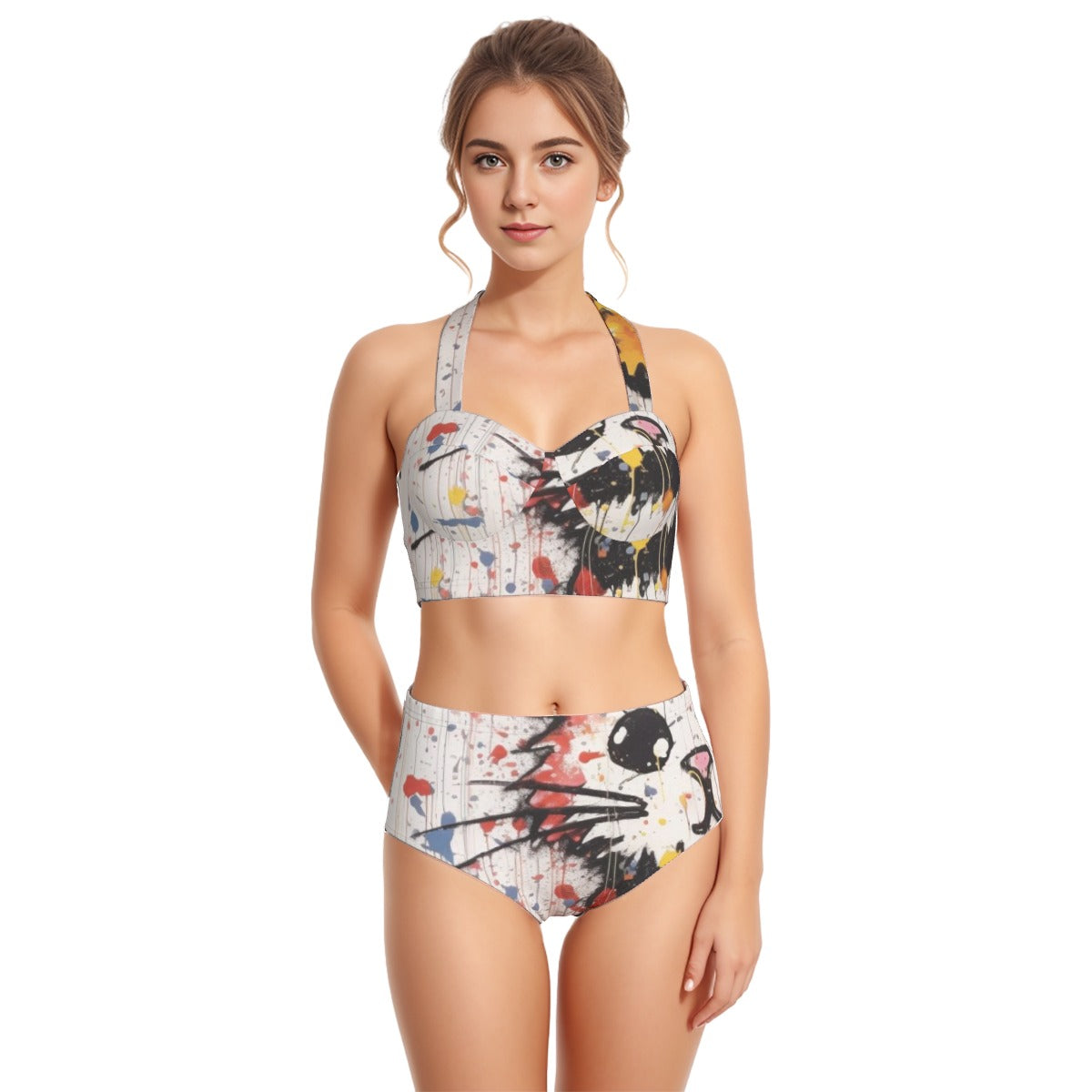 All-Over Print Women's Swimsuit Set With Halter