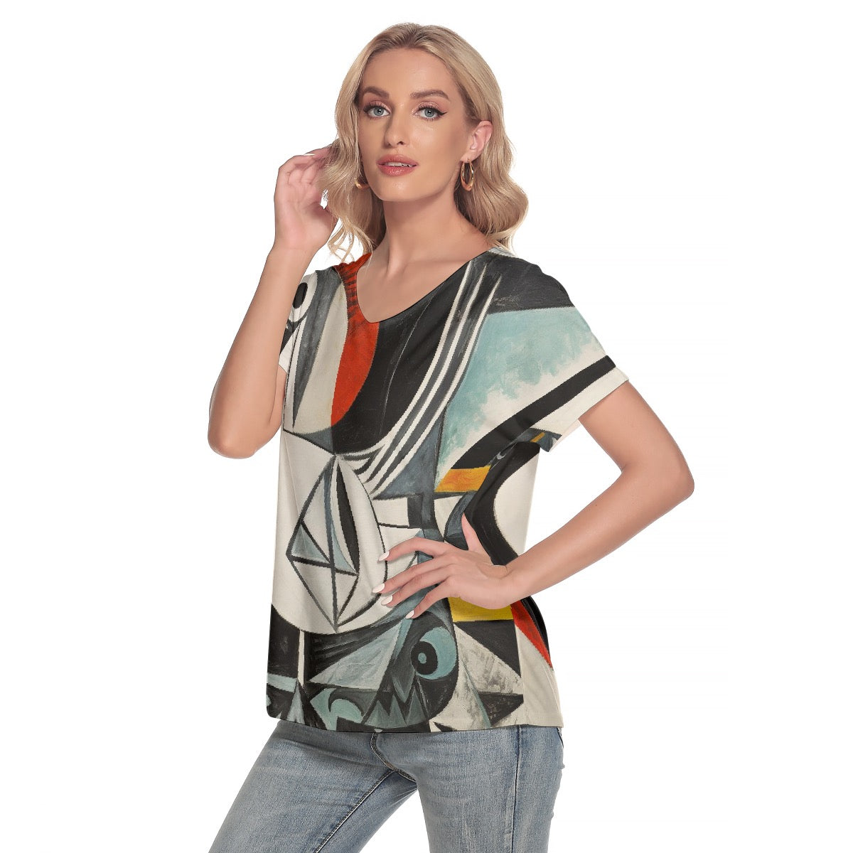 All-Over Print Women's Loose V-neck Short Sleeve T-shirt