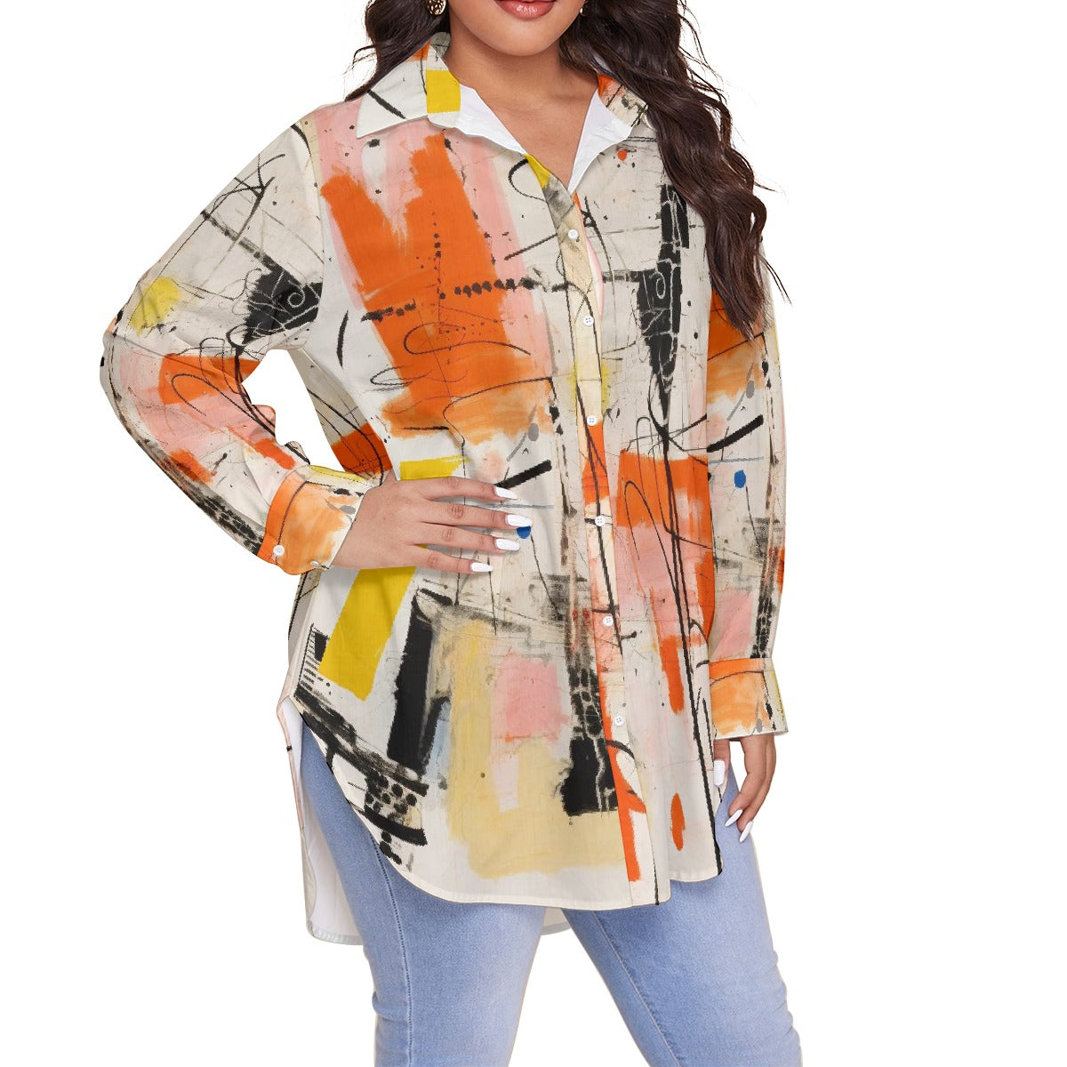 All-Over Print Women's Shirt With Long Sleeve(Plus Size)