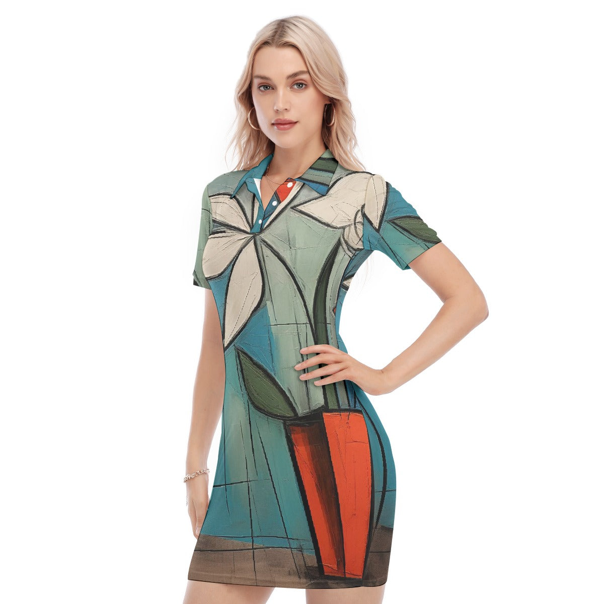 All-Over Print Women's Polo Collar Dress