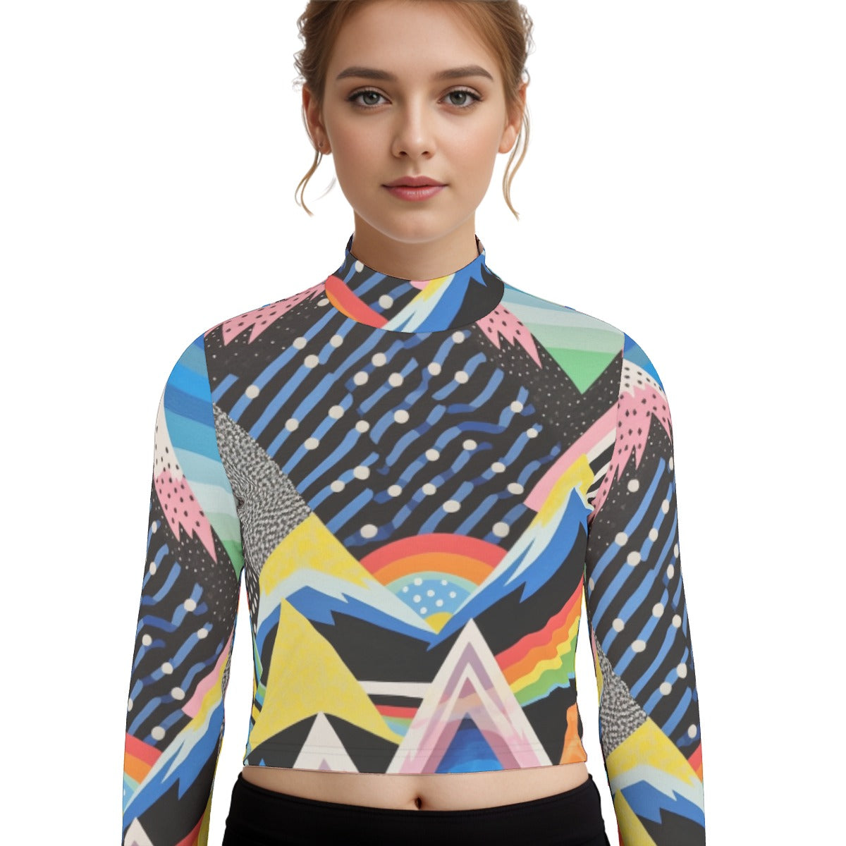 Eco-Friendly All-Over Print Women's Turtleneck T-shirt With Long Sleeve