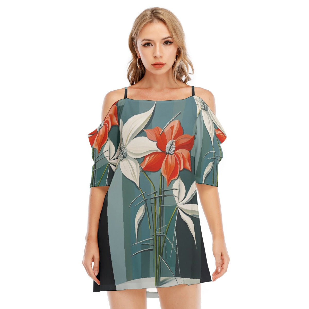 All-Over Print Women's Off-shoulder Cami Dress