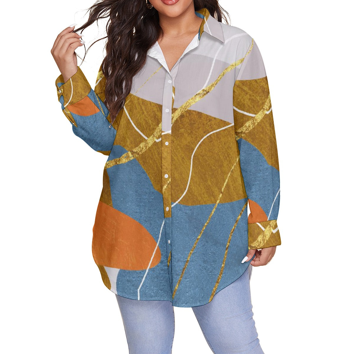 All-Over Print Women's Shirt With Long Sleeve(Plus Size)