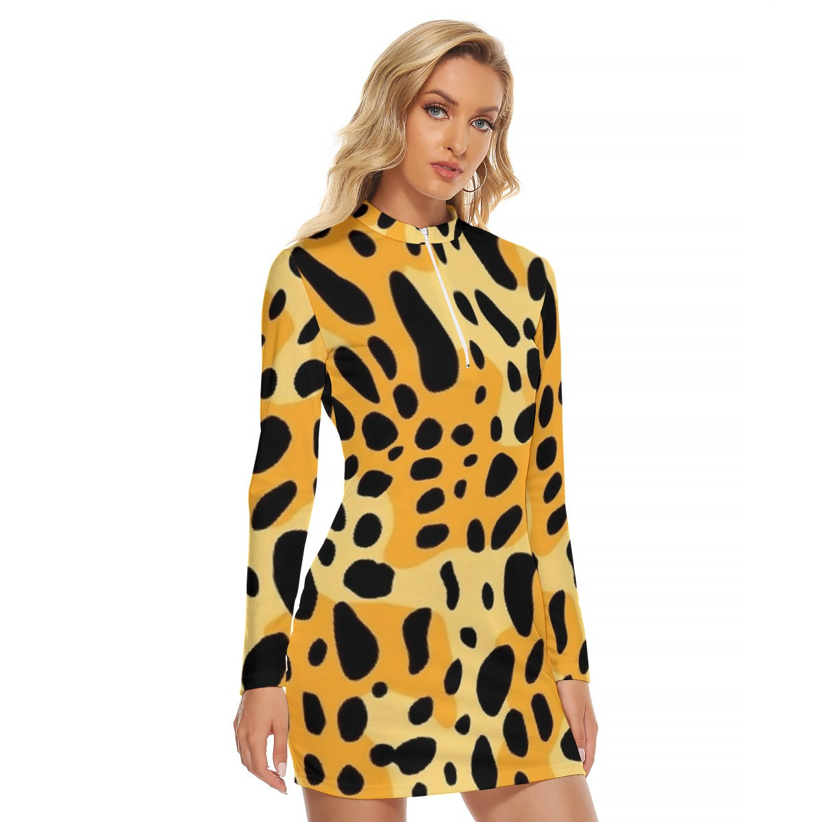 All-Over Print Women's Zip Front Tight Dress