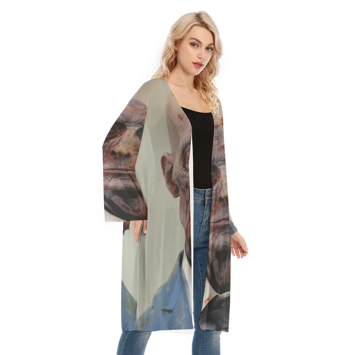 All- Over Print Women's Long Sleeve Mesh Cardigan