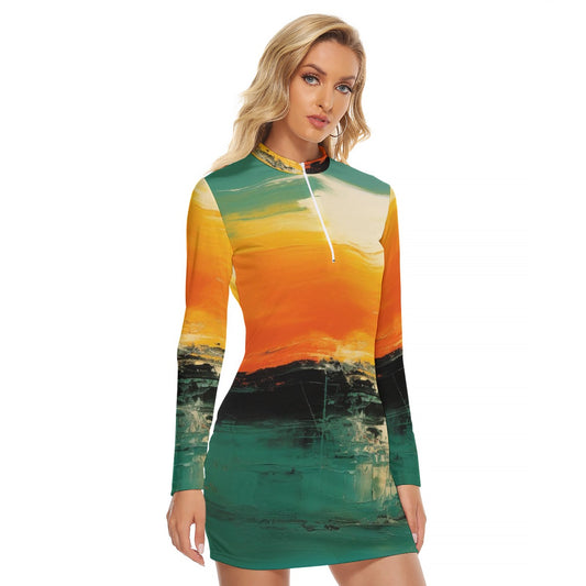 All-Over Print Women's Zip Front Tight Dress