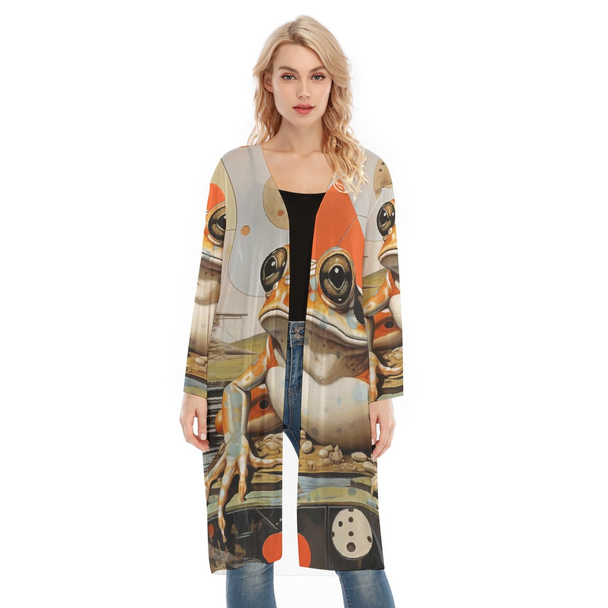 All- Over Print Women's Long Sleeve Mesh Cardigan