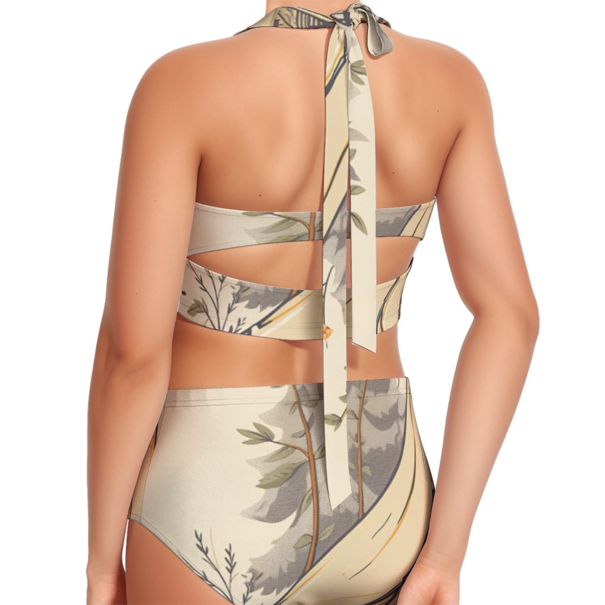 All-Over Print Women's Swimsuit Set With Halter